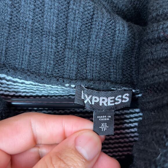 Express Womens Sweater Black White Stripe Wool Cowl Neck Asymmetrical Hem XS - Picture 6 of 13